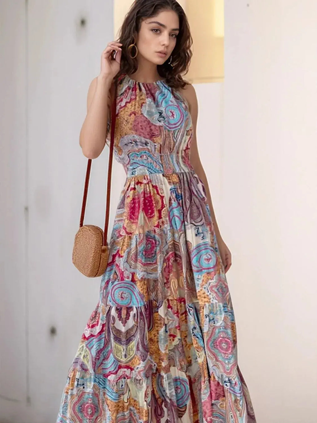 Printed Halter Neck Maxi Dress.