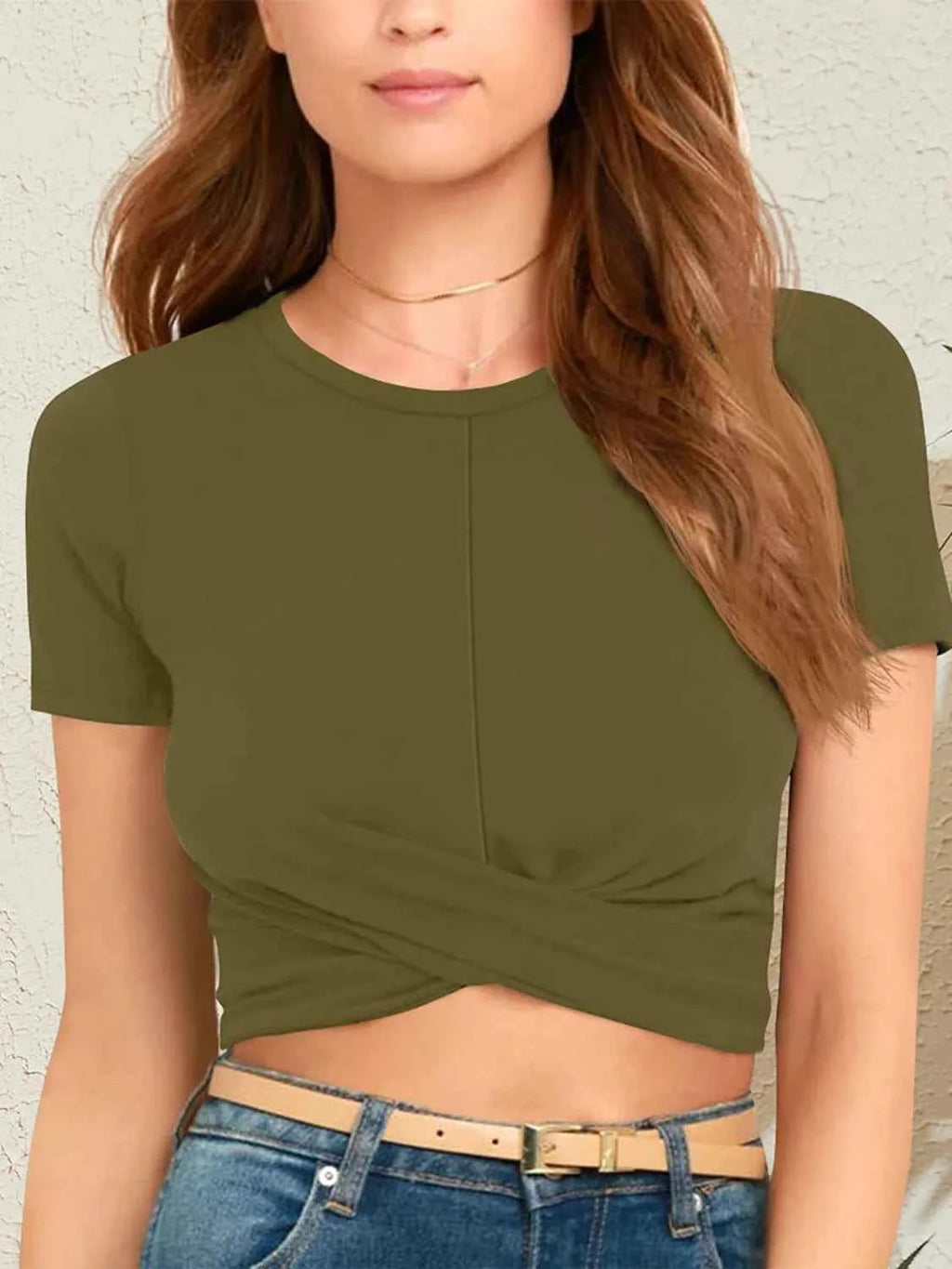 Round Neck Short Sleeve Crop T-Shirt.