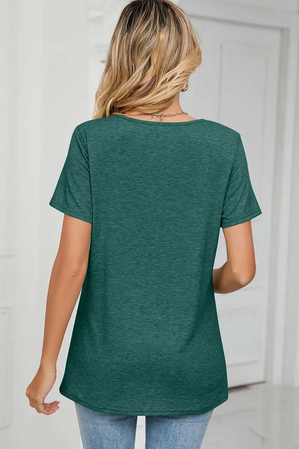 Ruched Heathered Short Sleeve T-Shirt.