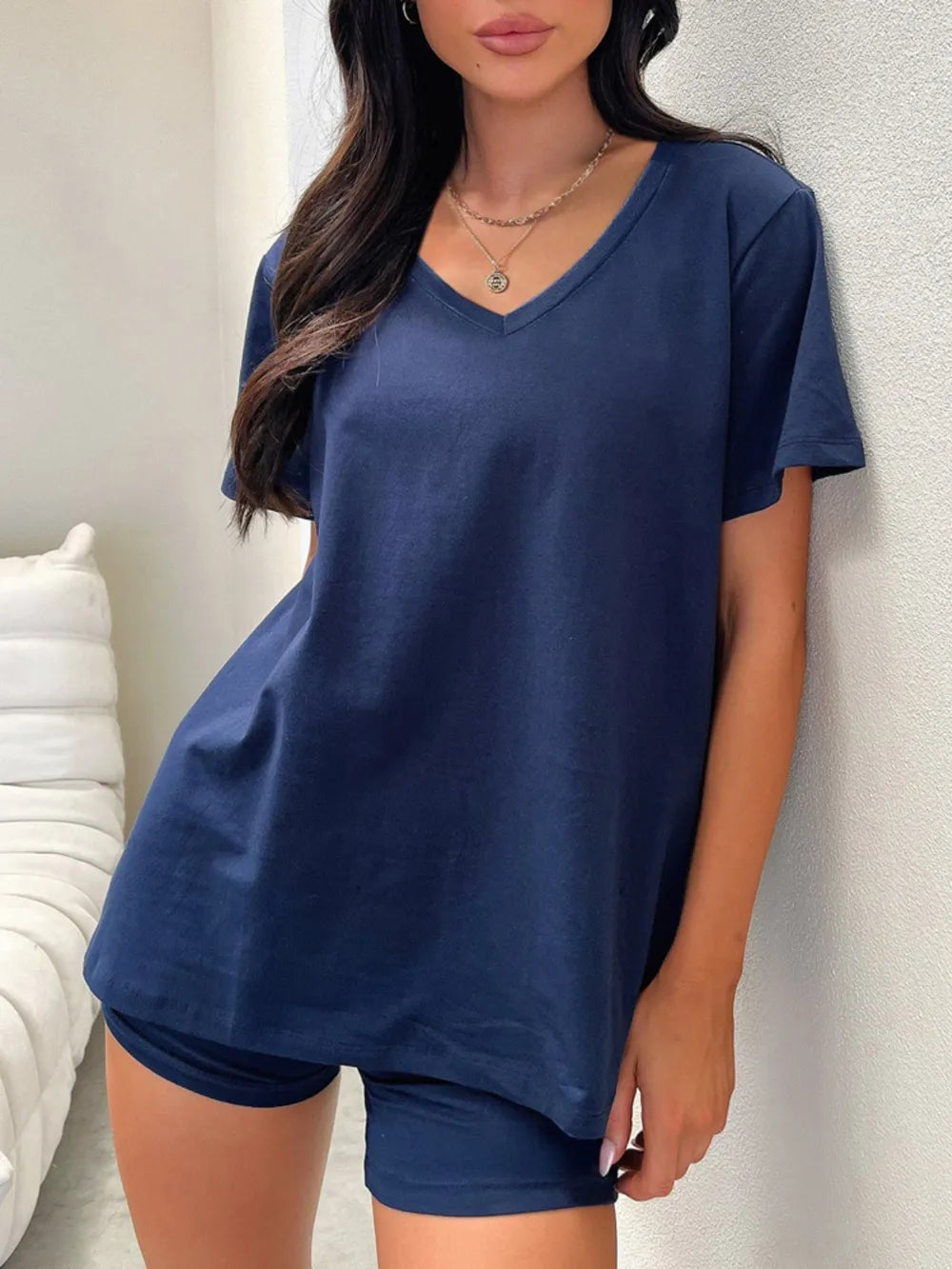 V-Neck T-Shirt and Shorts Set.