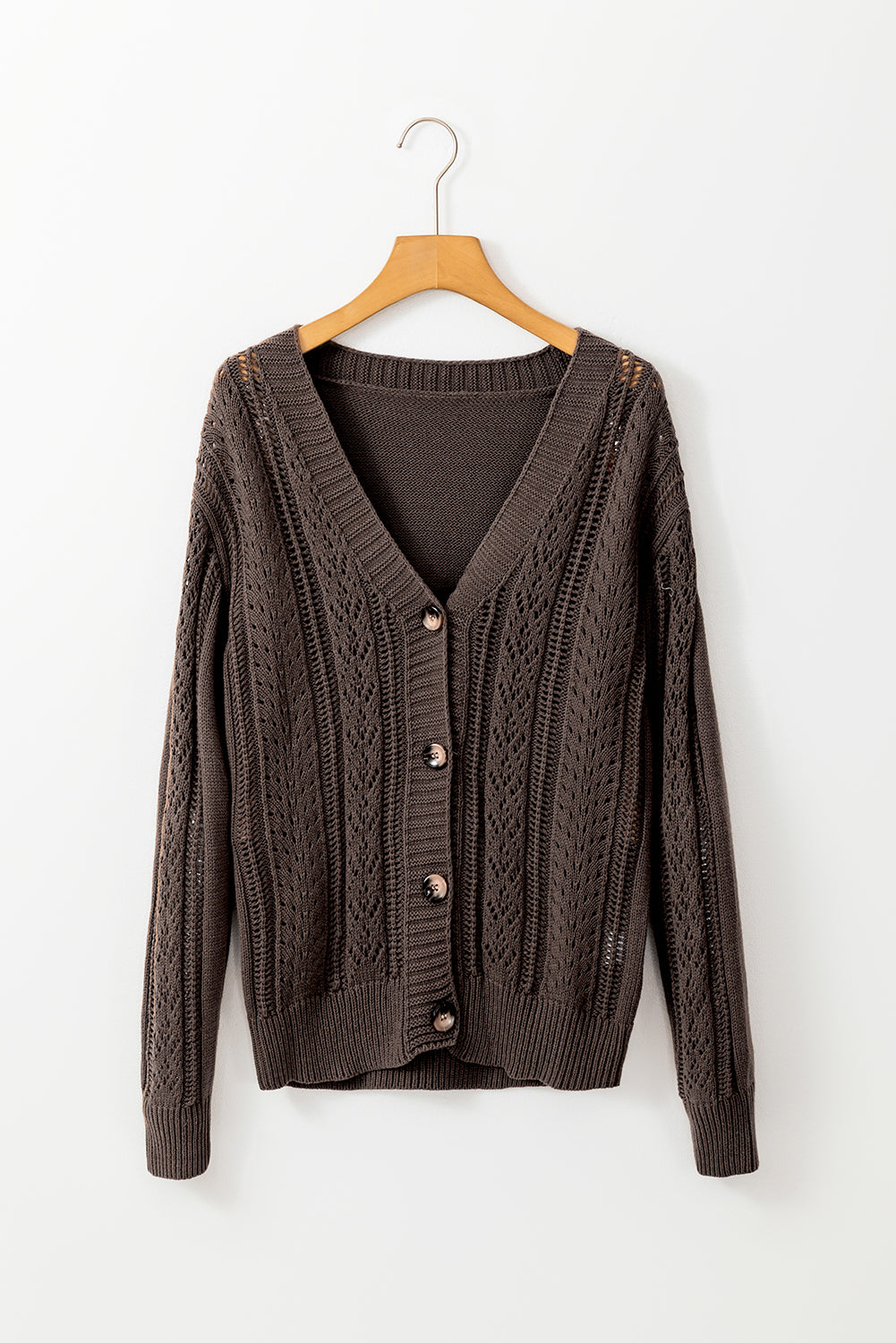 Dark Khaki Open Knit Drop Shoulder Sweater Cardigan Dear-Lover Dropshipping