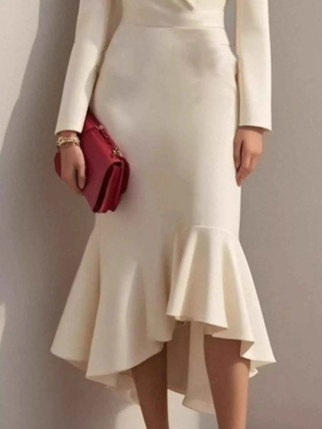 Ruffled Hem Long Sleeve Midi Blazer Dress