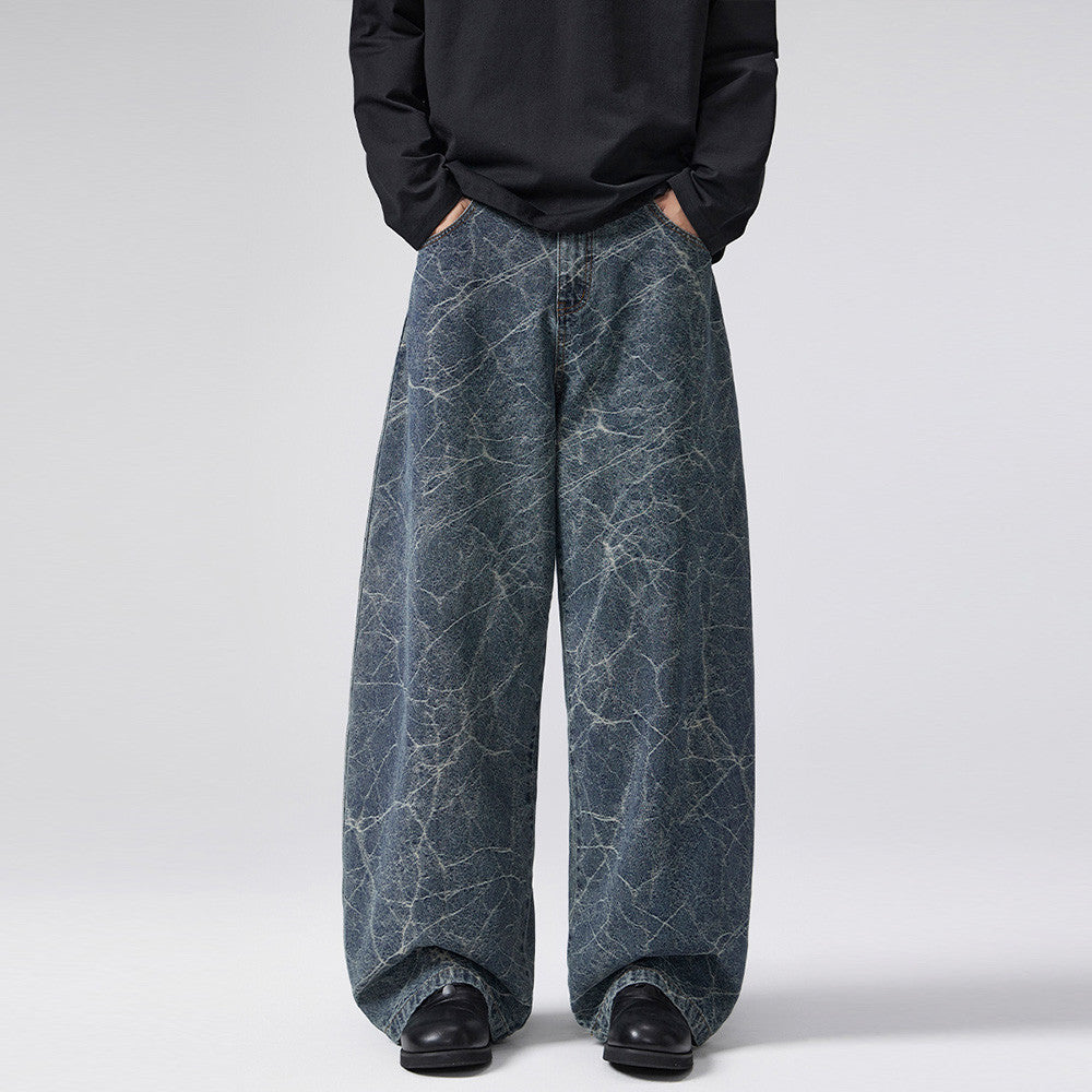 Lightning turtle crack tie dye made old denim wide leg pants