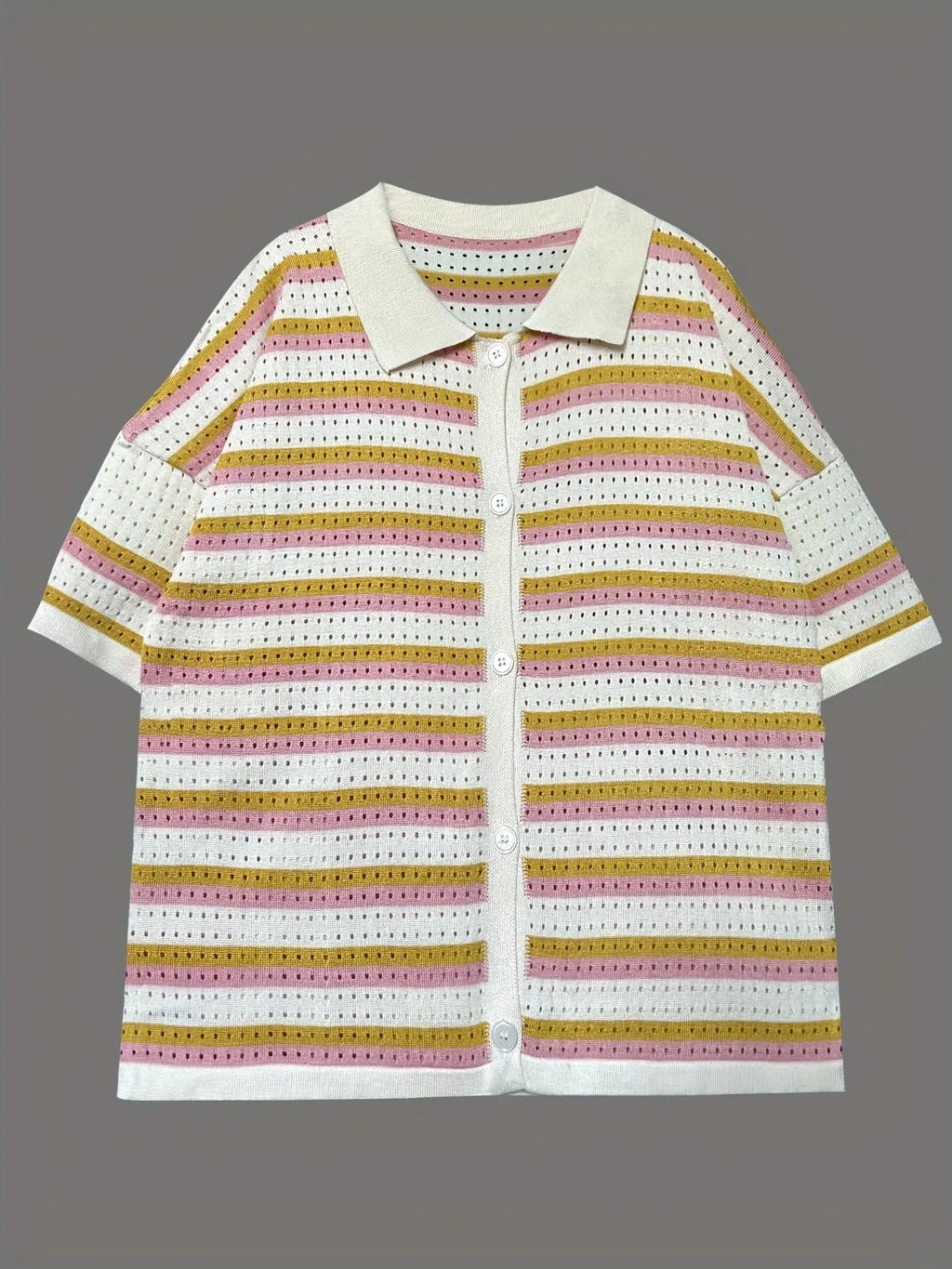 Colorful Striped Button Up Top and Shorts Sweater Set.