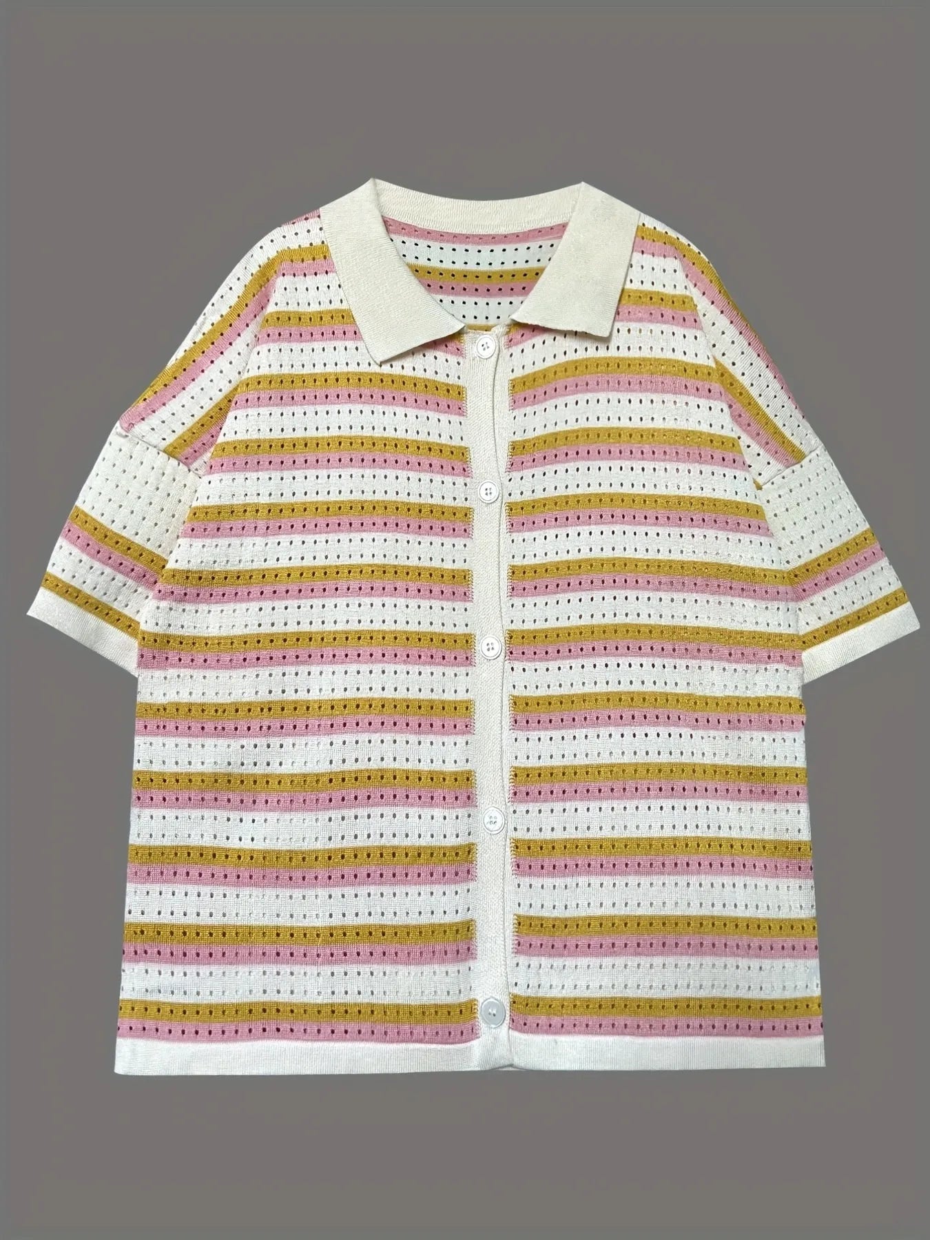 Colorful Striped Button Up Top and Shorts Sweater Set.