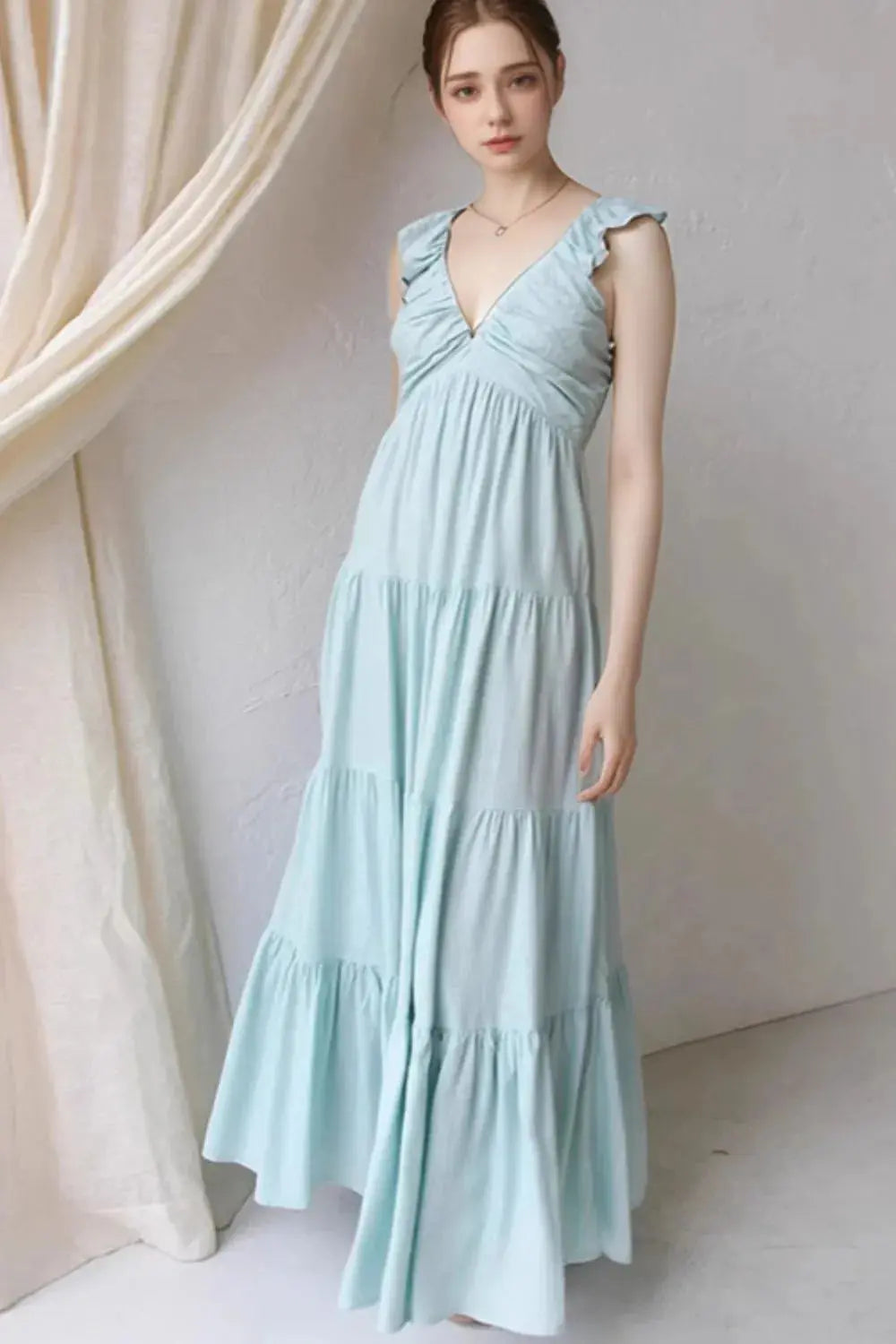 Ruffled V-Neck Dress.