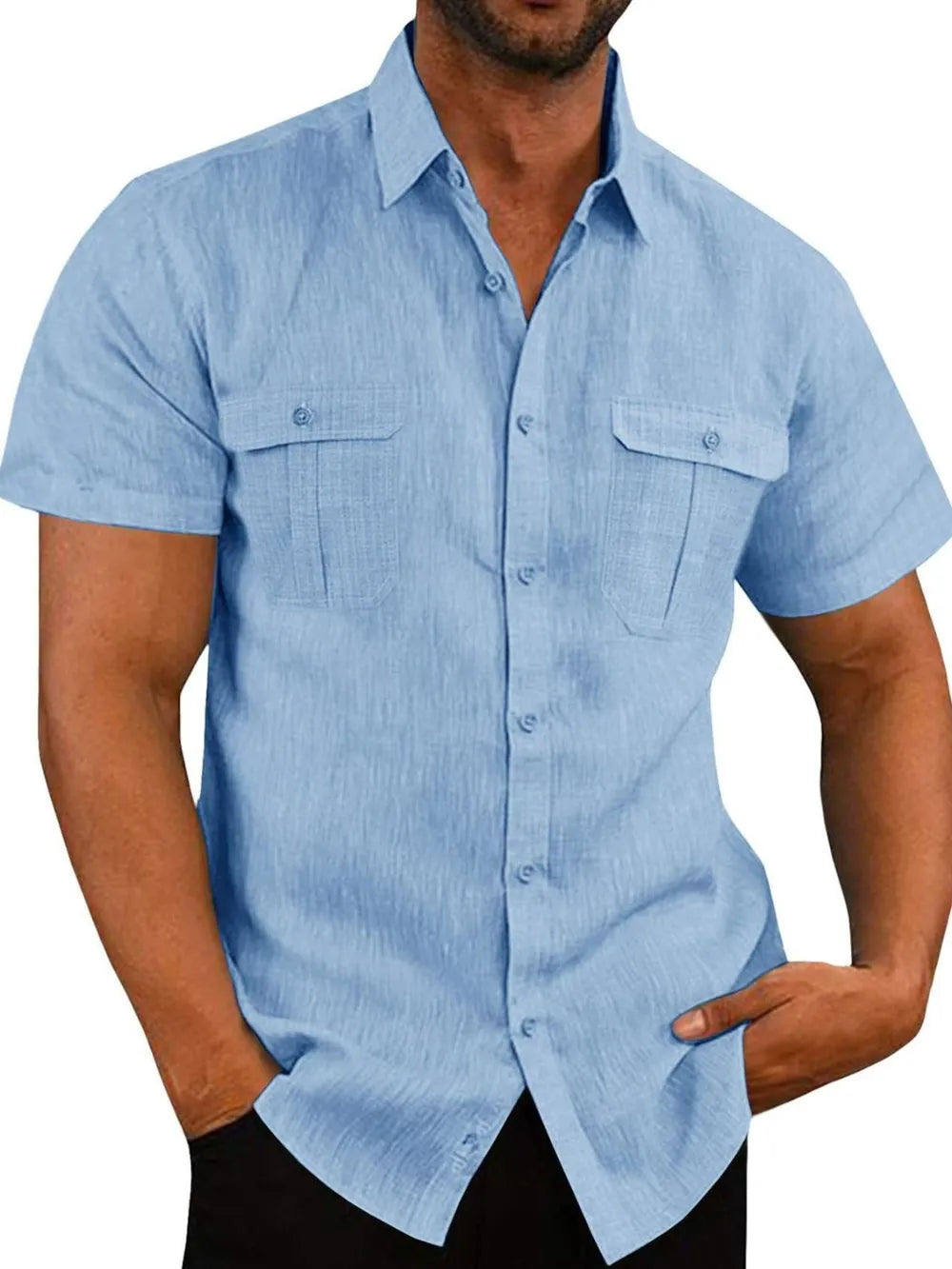 Men's Plus Size Collared Neck Short Sleeve Shirt.