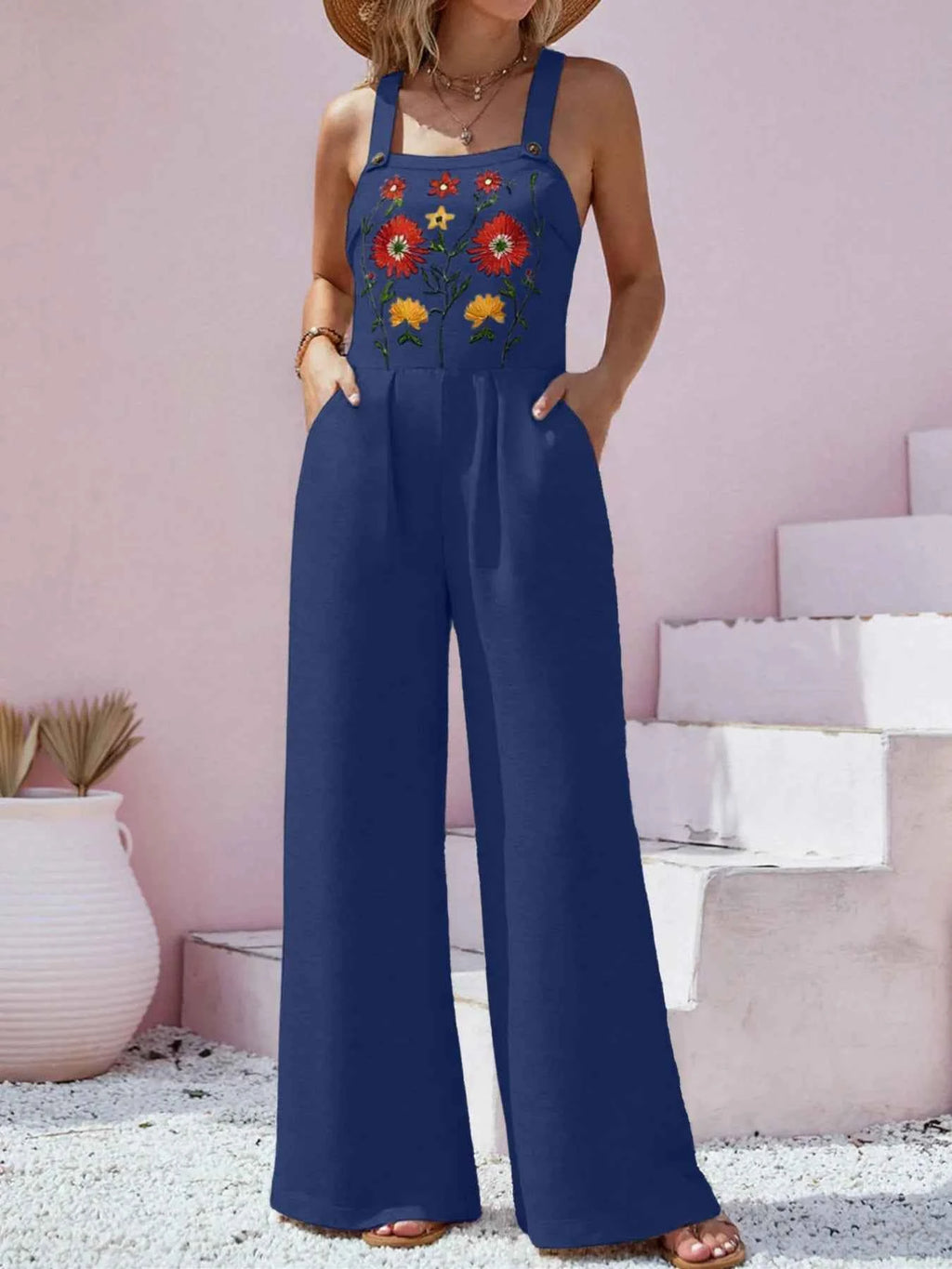 Floral Embroidered Wide Leg Jumpsuit