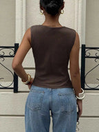Women Cowl Neck Sleeveless Tank Top Basic Polyester Spandex Shirt