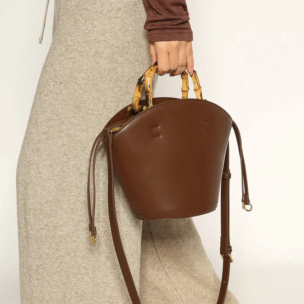 New design bucket bag fashion bamboo handle soft leather women bag single shoulder crossbody bag eprolo