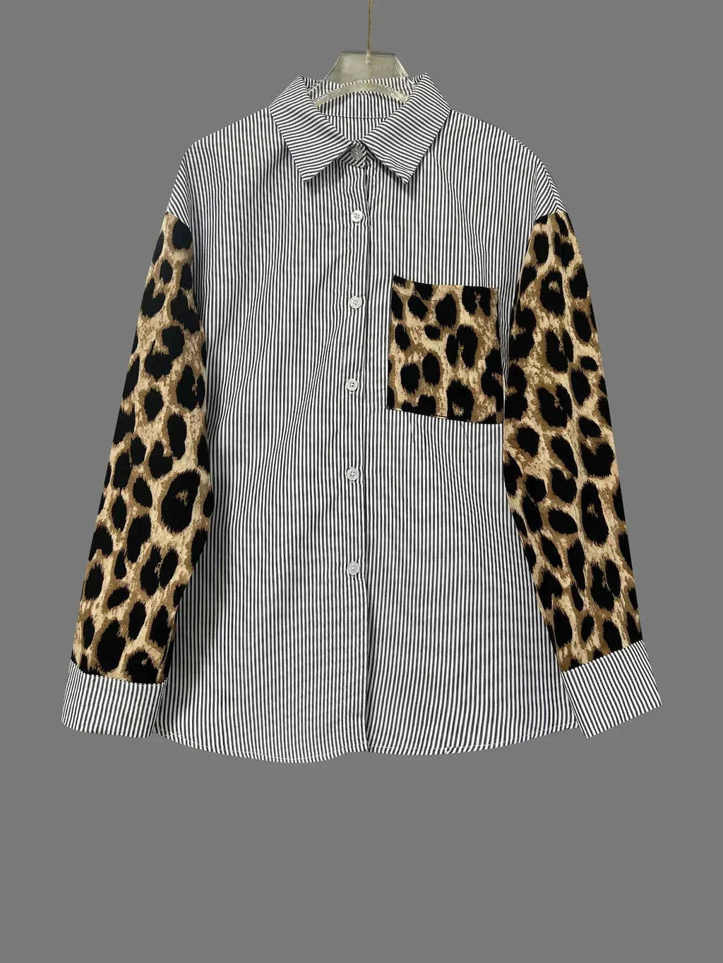 Striped & Leopard Print Button Up Shirt