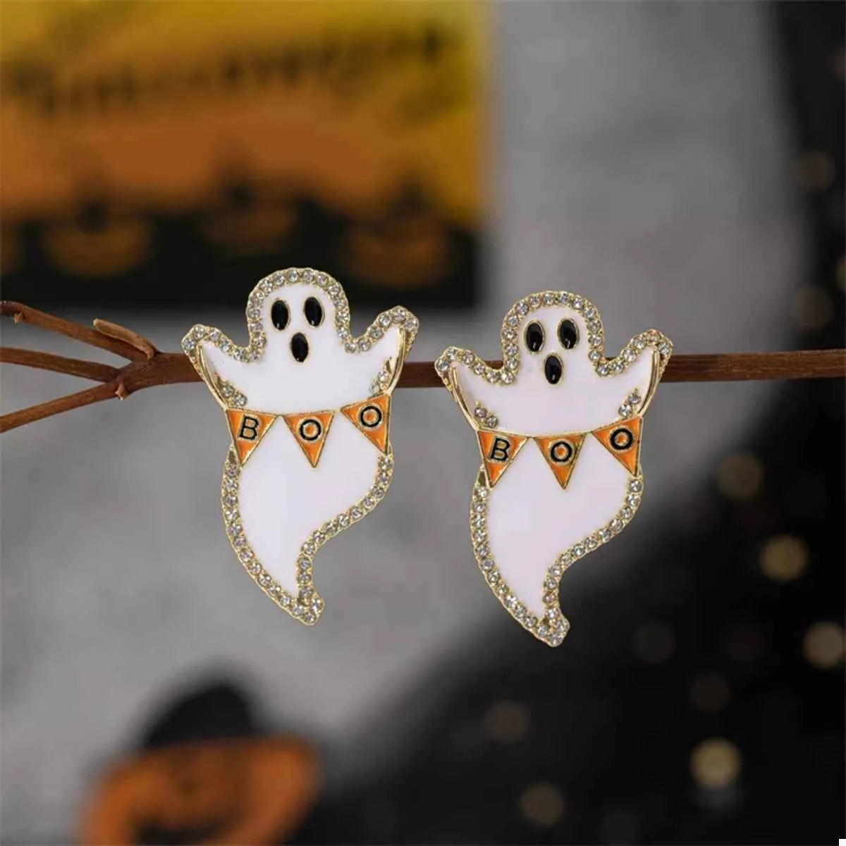 Halloween Ghost and Pumpkin Dangle Earrings
