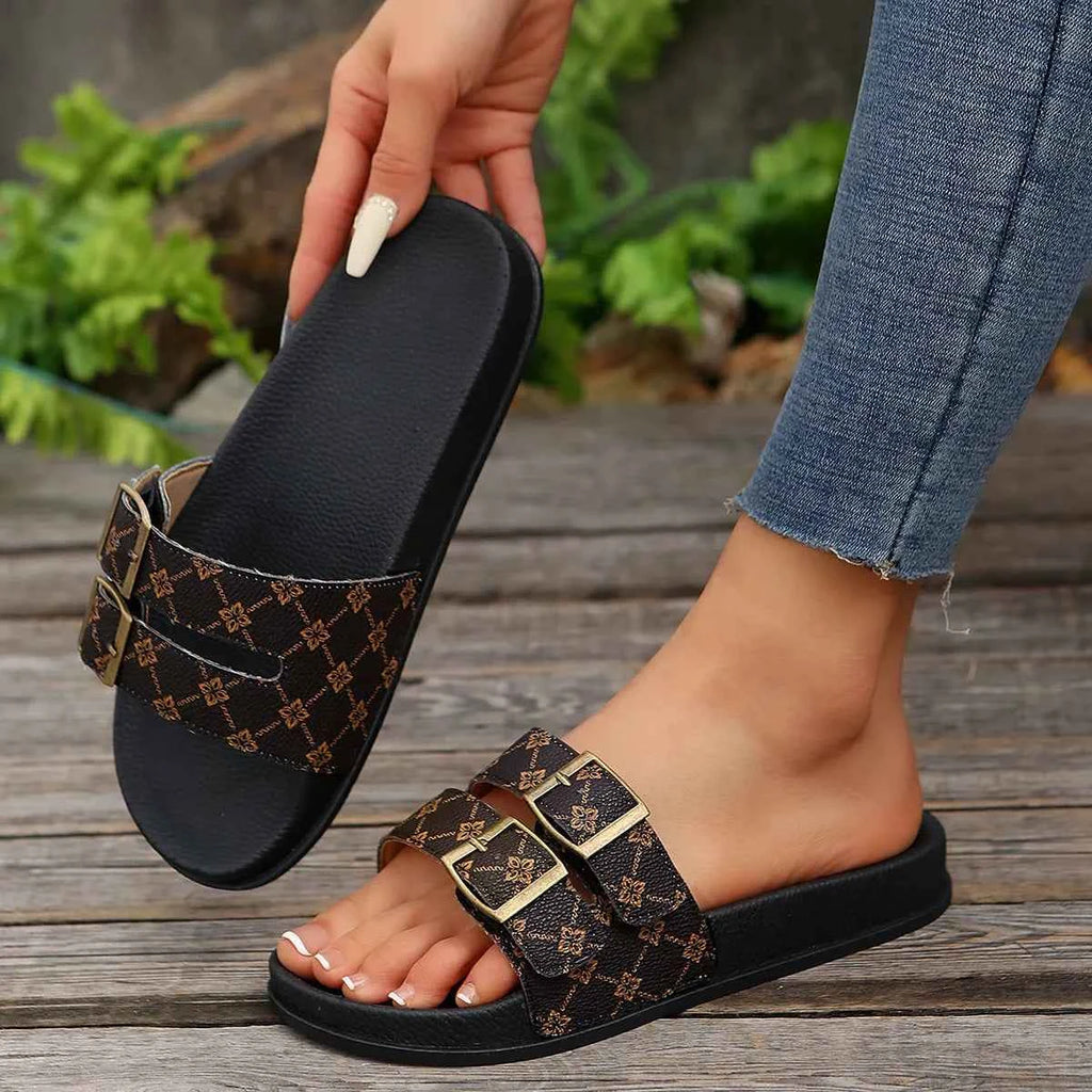 Open Toe Double Buckle Sandals