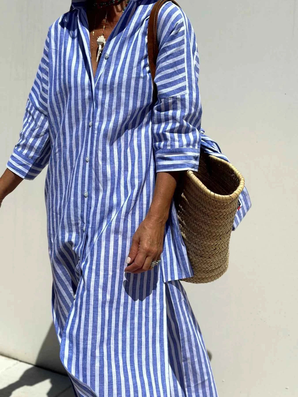 Striped Long Sleeve Shirt Dress.