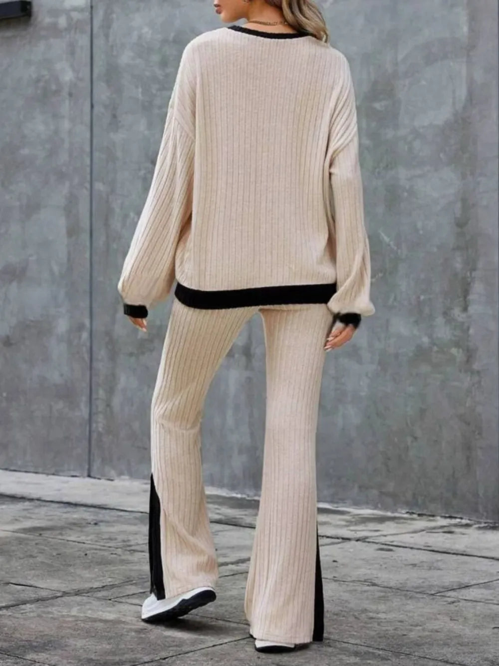 Long Sleeve Top and Bootcut Pants Set.