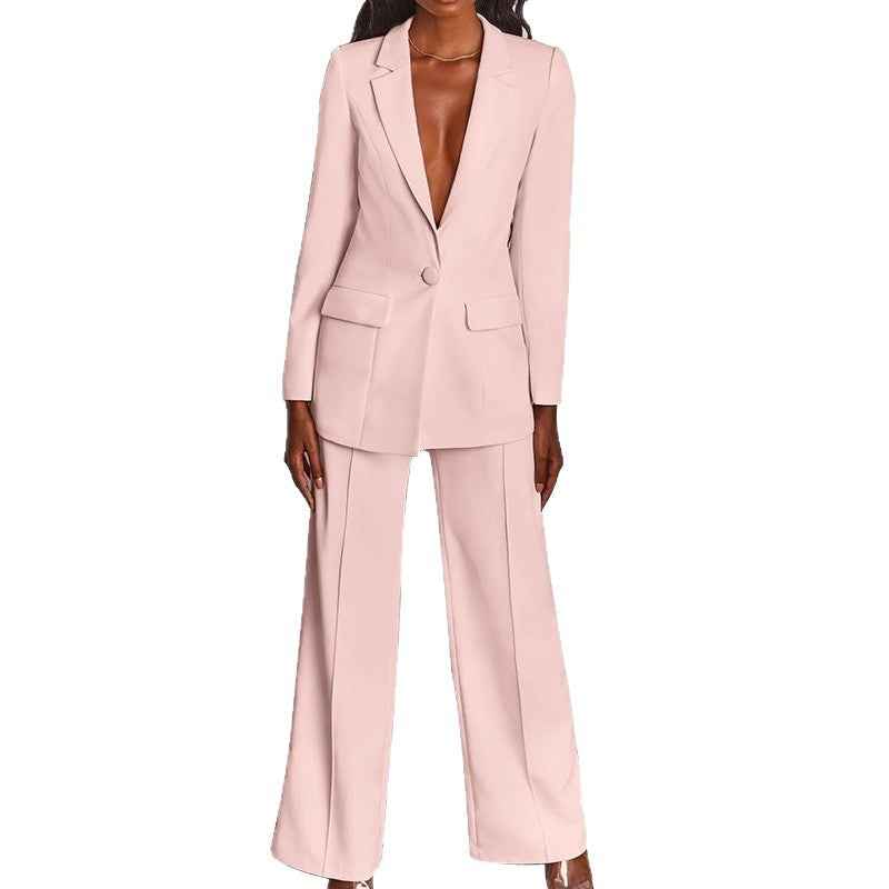 Fashion Turn-Down Collar Slim Fit Blazer Suit Women's Suit Set