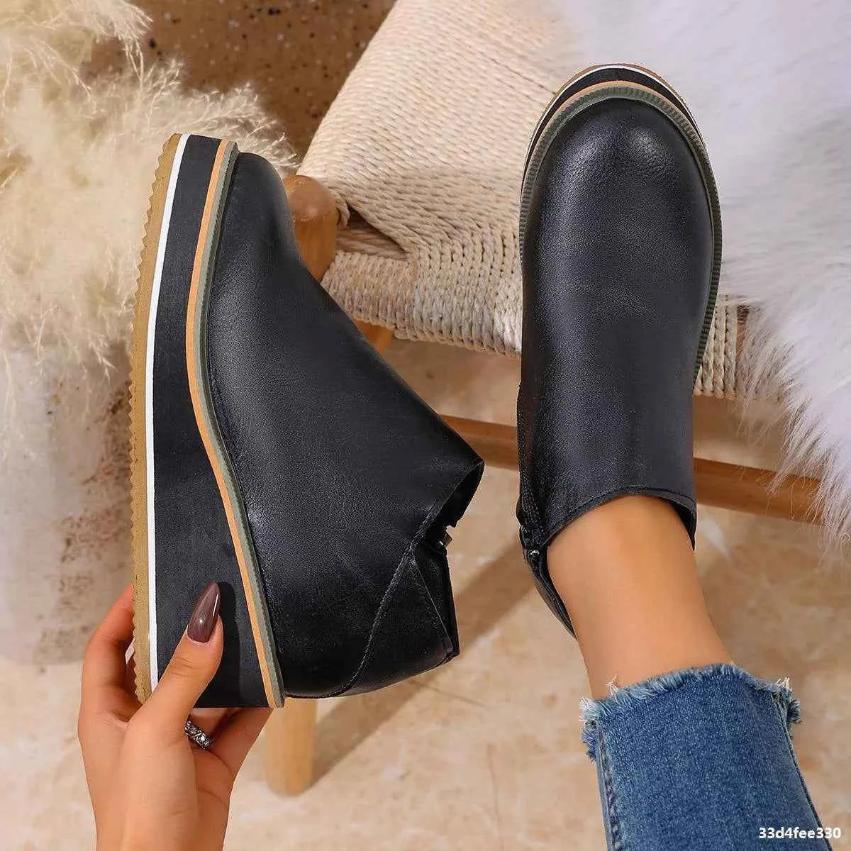 Wedge Ankle Boots with Zipper