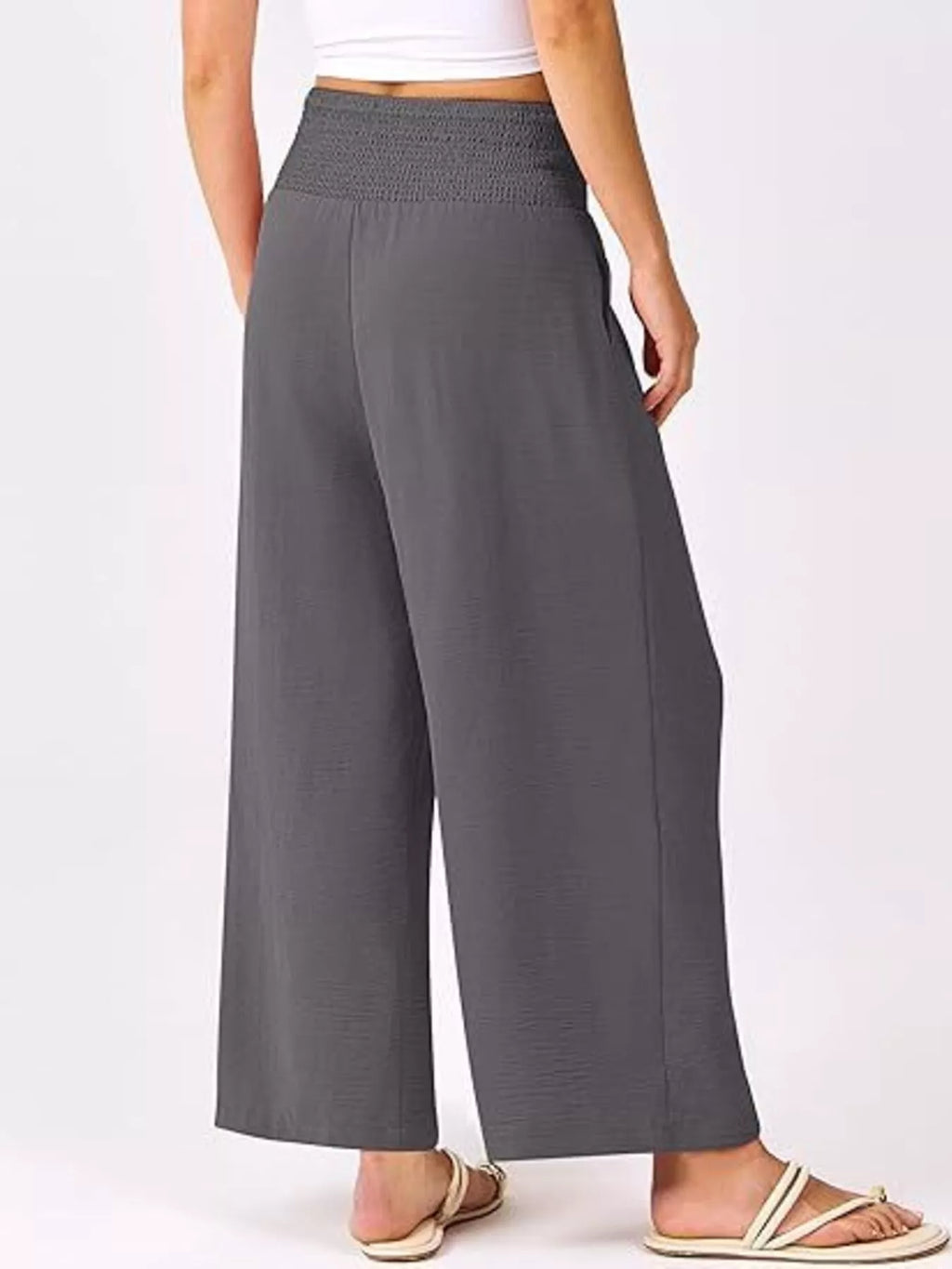 Wide Leg Smocked High Waist Pants.