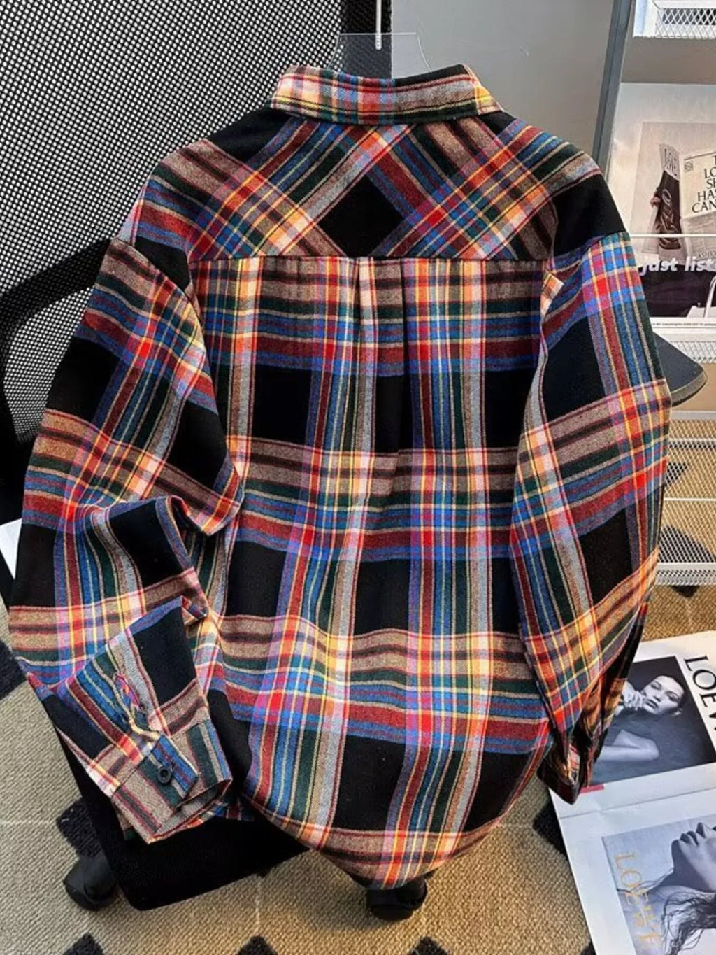 Men's Plaid Flannel Button-Down Shirt Plus Size.