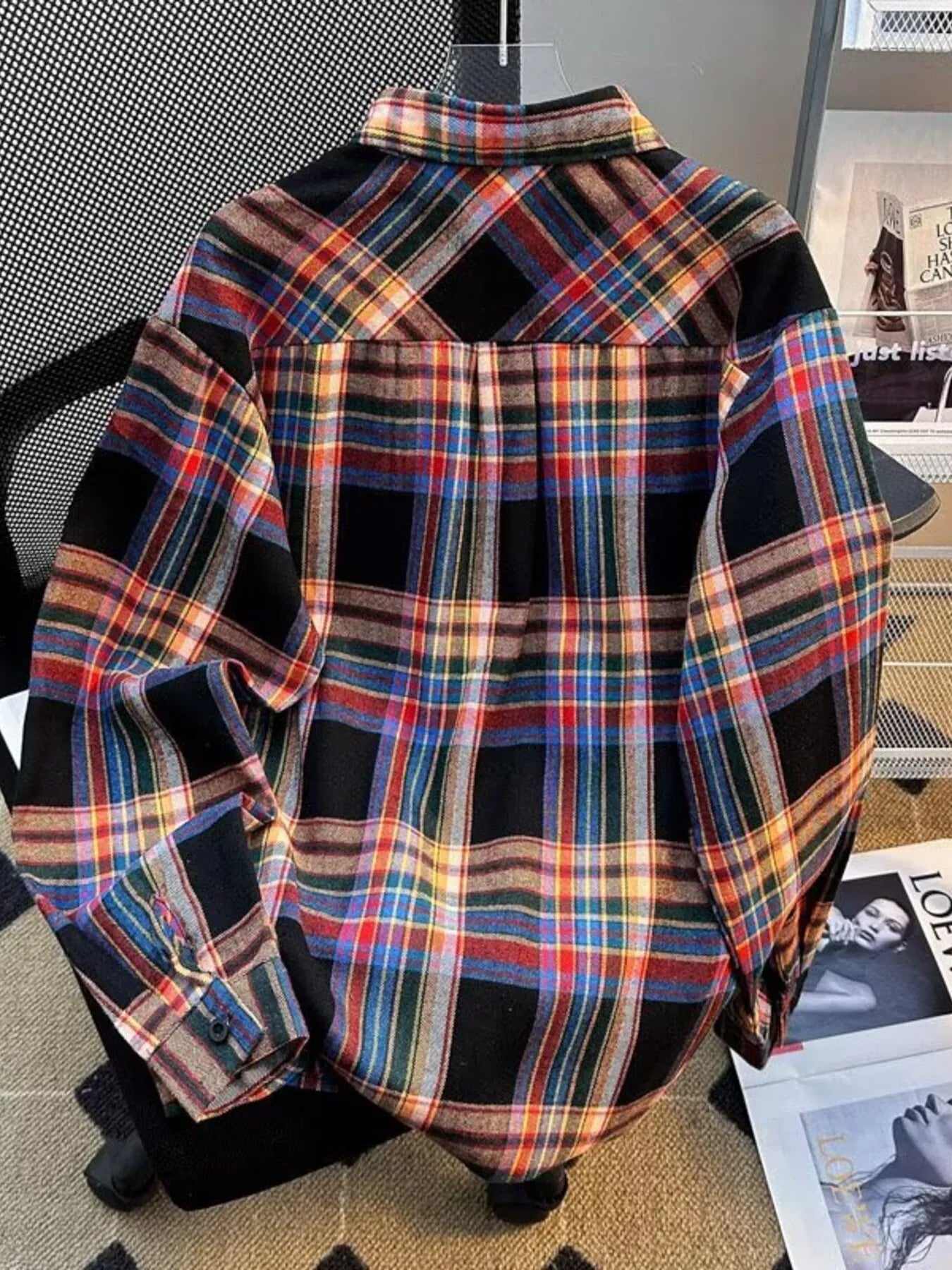 Men's Plaid Flannel Button-Down Shirt Plus Size.