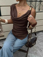 Women Cowl Neck Sleeveless Tank Top Basic Polyester Spandex Shirt