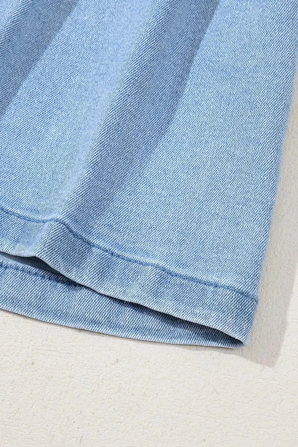 Pleated Patchwork Panel Lightweight Denim Shorts.