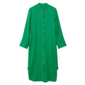 TRAF Summer Fashion Women Casual Shirt Robe Dress Traf Vintage Long Sleeve O Neck Side Split Loosen Female Midi Dresses Green eprolo
