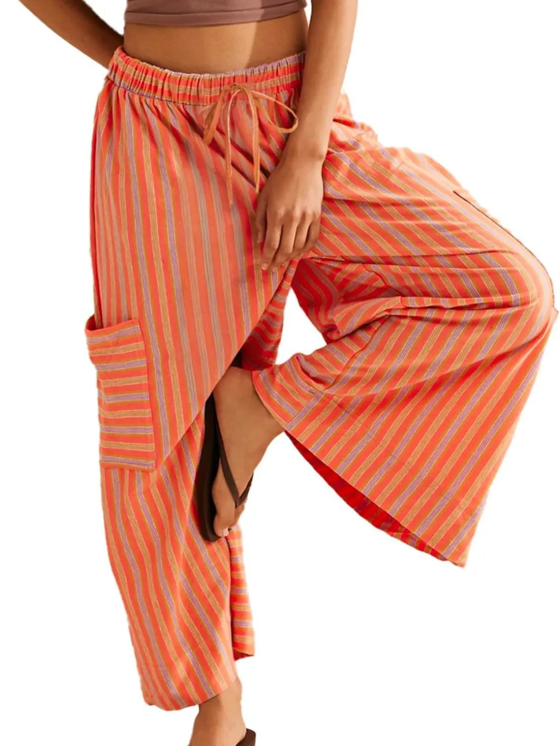 Contrast Striped Wide leg Pants.