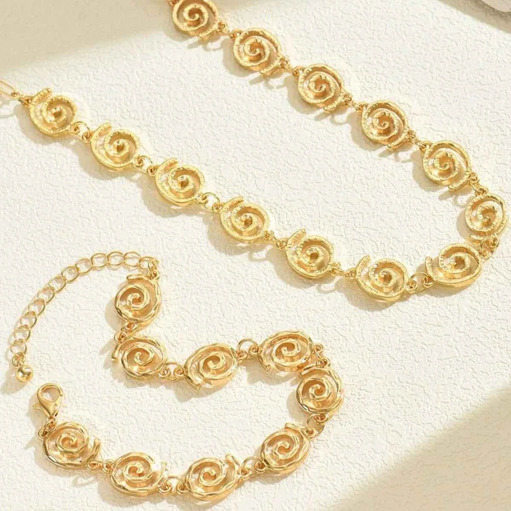 18K Gold-Plated Spiral Neclace and Bracelet Jewelry Set