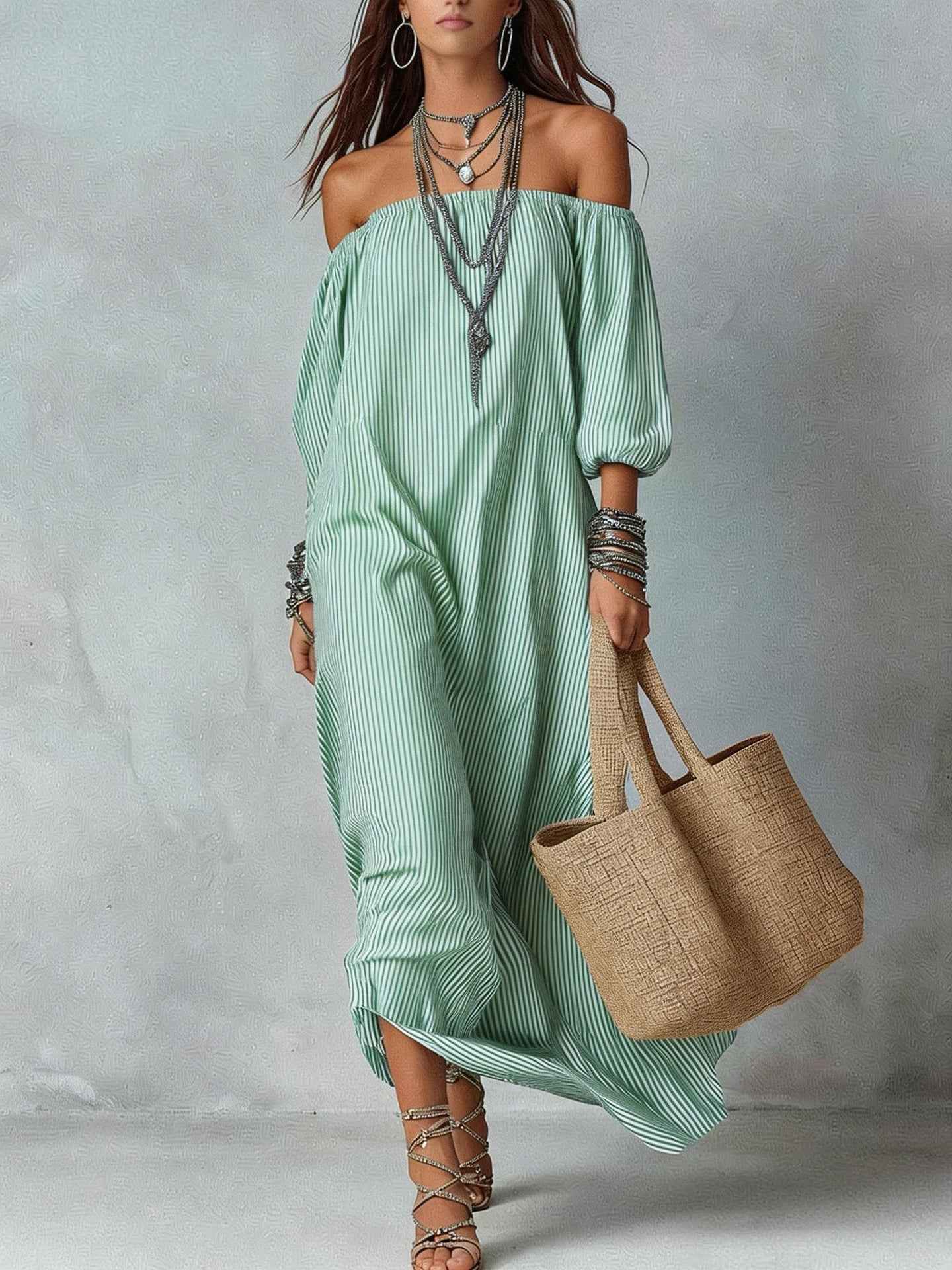 New SpringSummer Elegant Striped Loose-Fit Chic Holiday Dress For Women