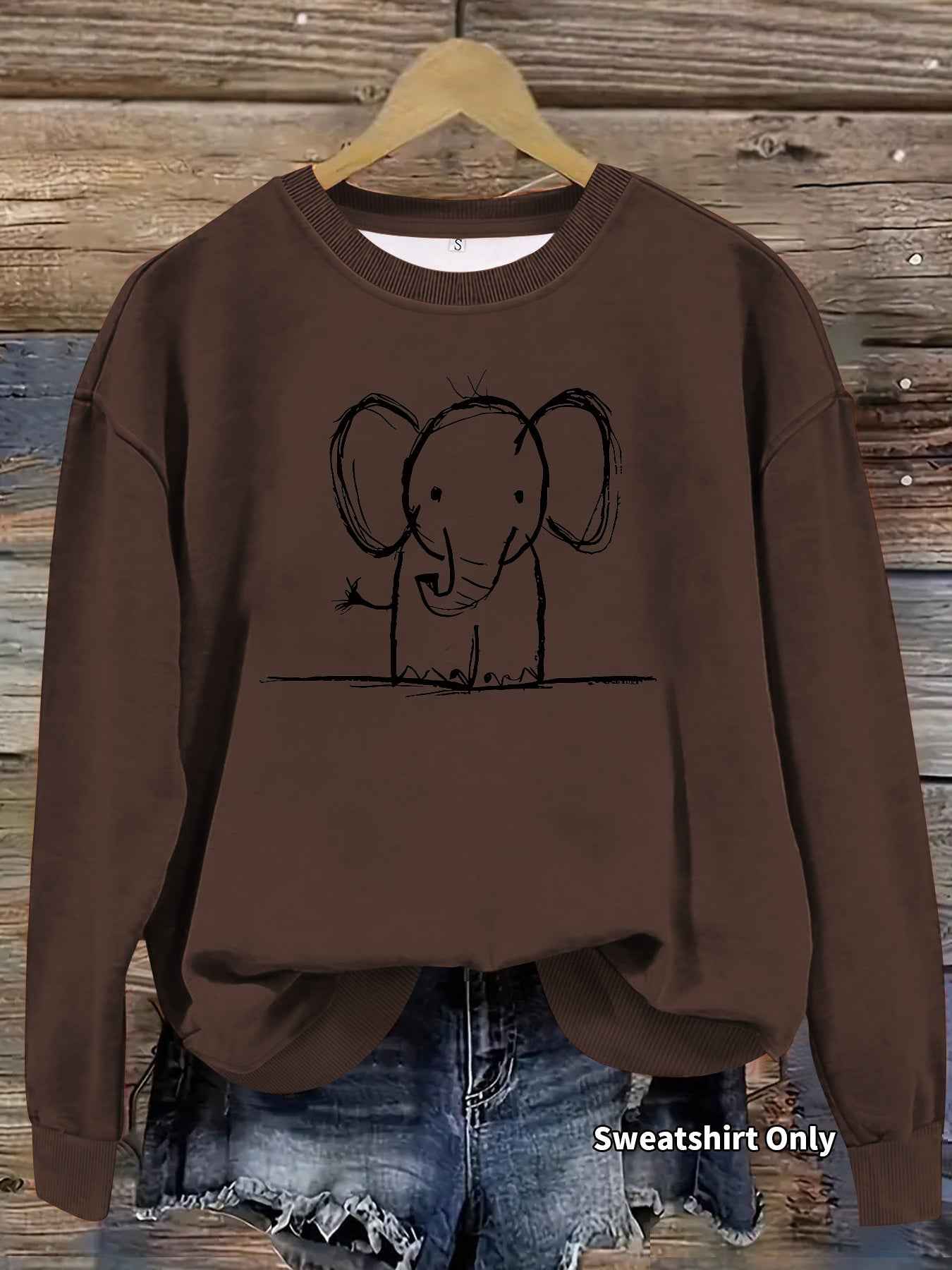 Pencil drawn elephant print hoodie