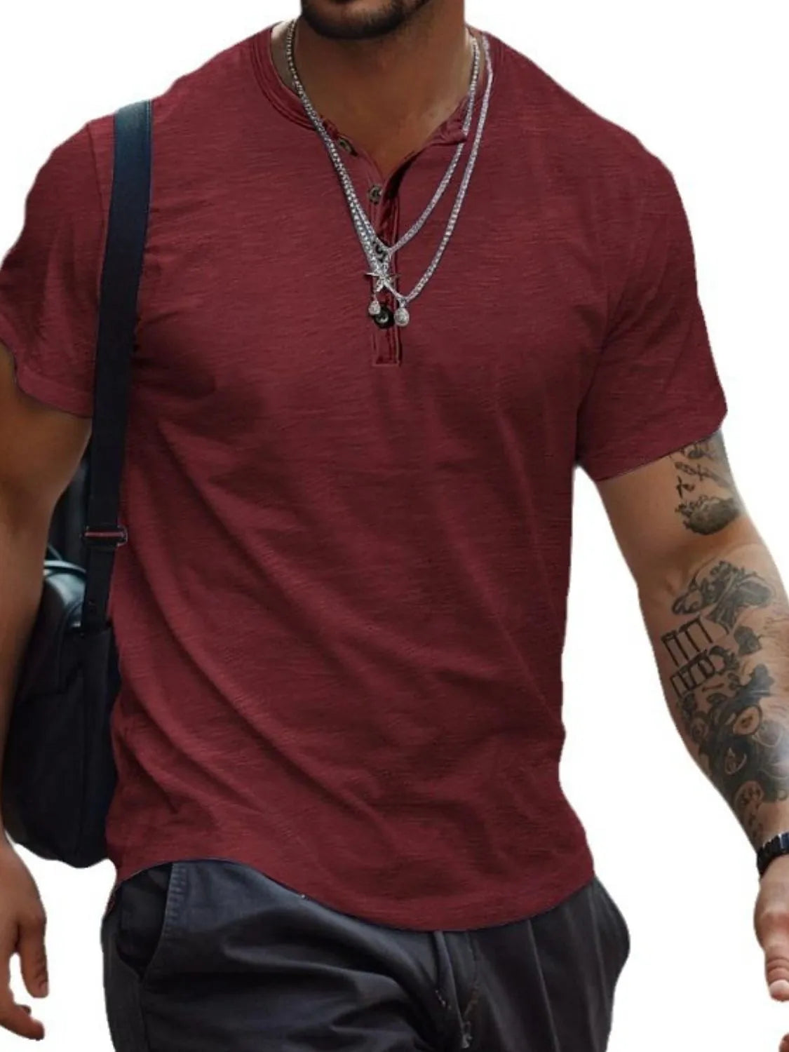 Button Henley Collar Polo Shirt Plus Size for men.