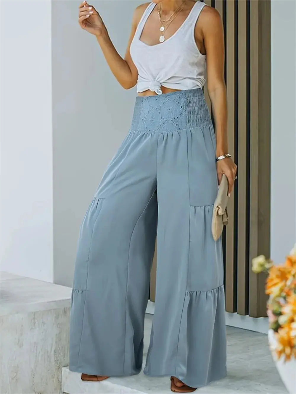 Smocked High Waist Pants.
