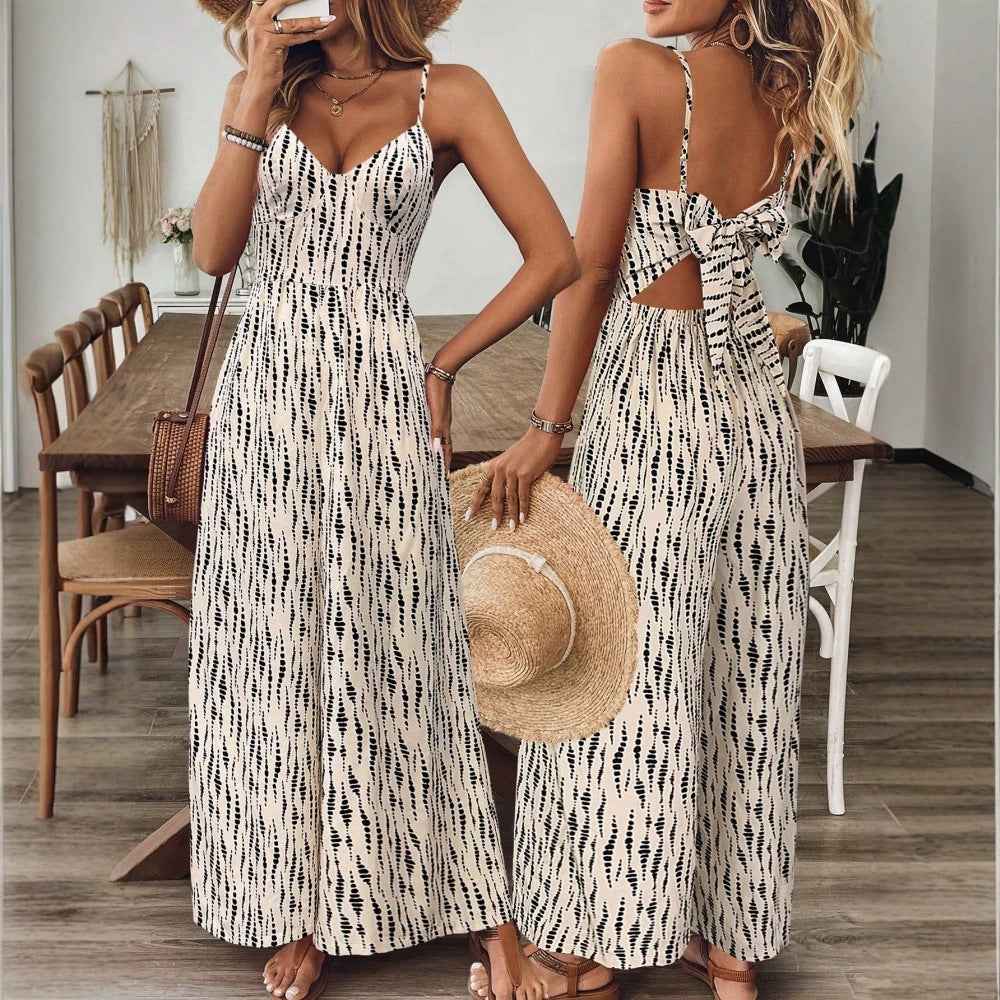 Cute Summer Fashion Women's Backless Halter Bodycon Pants with Large Bow Detail
