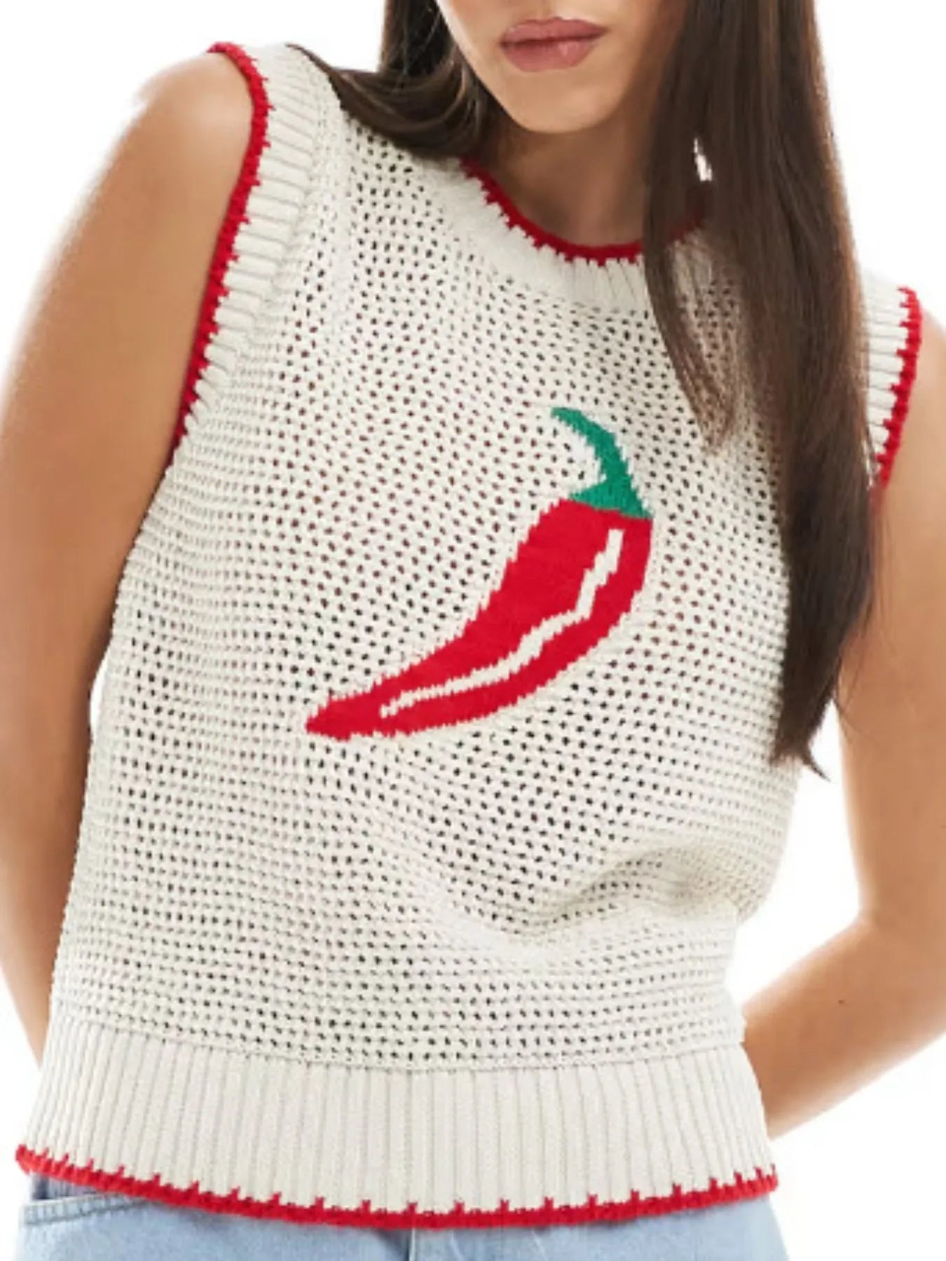 Chili Pepper Crochet Knit Tank Top.