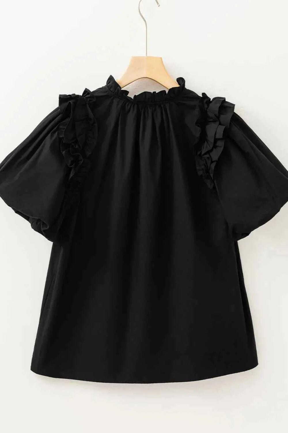 Ruffled Puff Short Sleeve Loose Blouse.