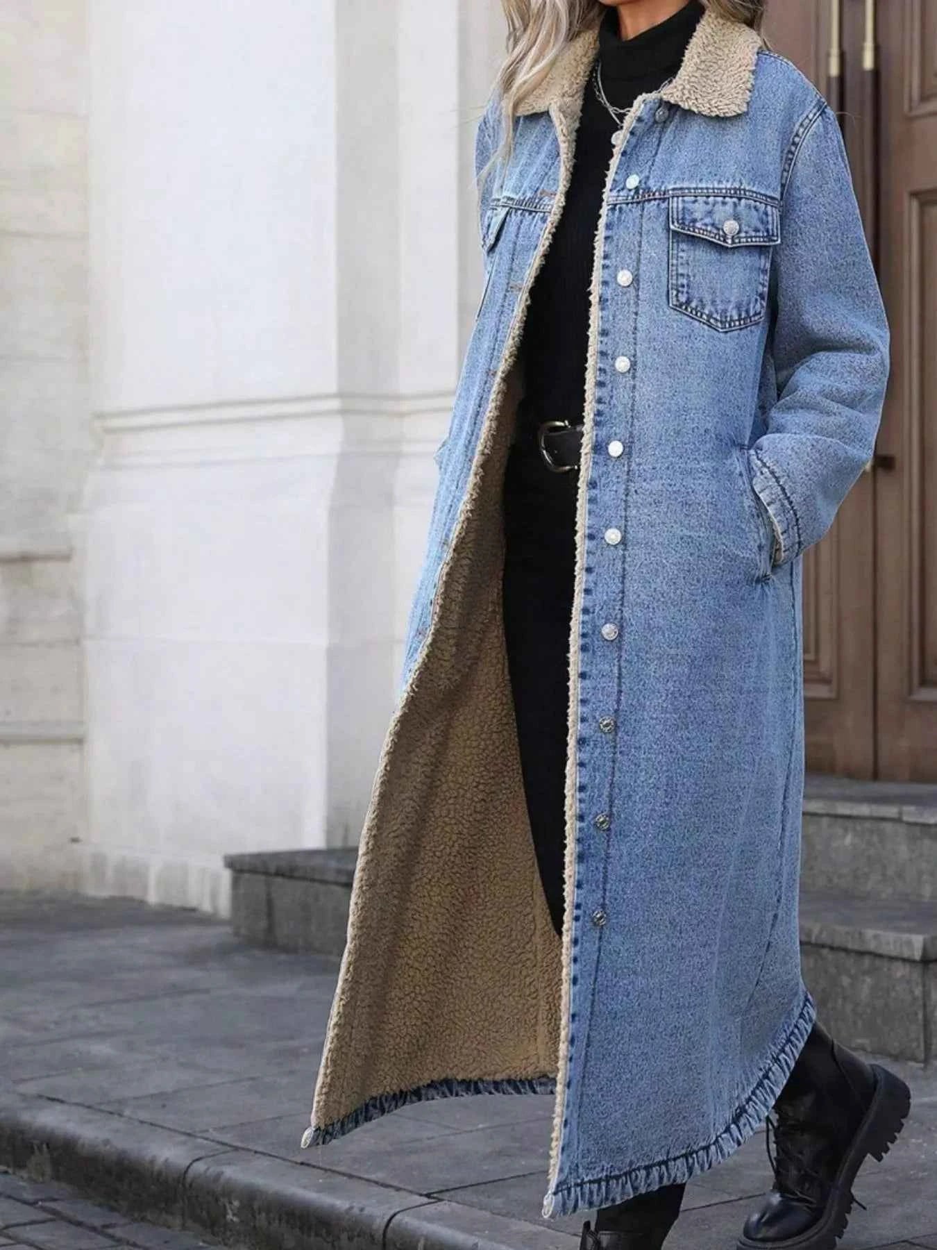 Sherpa Lined Longline Denim Jacket
