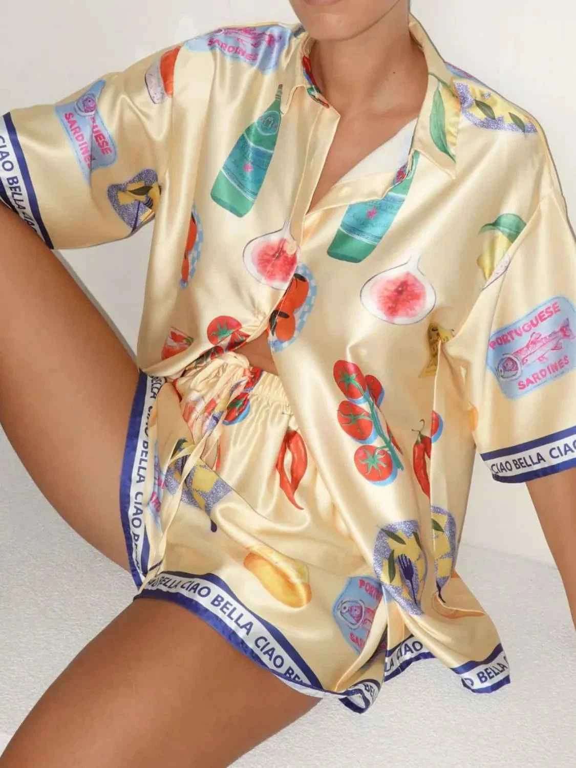 Printed Button Up Top and Shorts Set