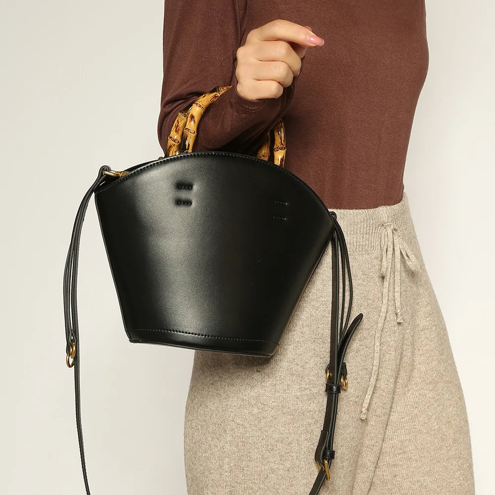 New design bucket bag fashion bamboo handle soft leather women bag single shoulder crossbody bag eprolo