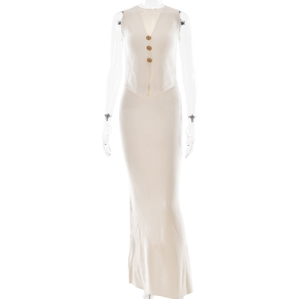 Women's Set Fashion Elegant Knit Vest and Skirt Two-Piece Suit