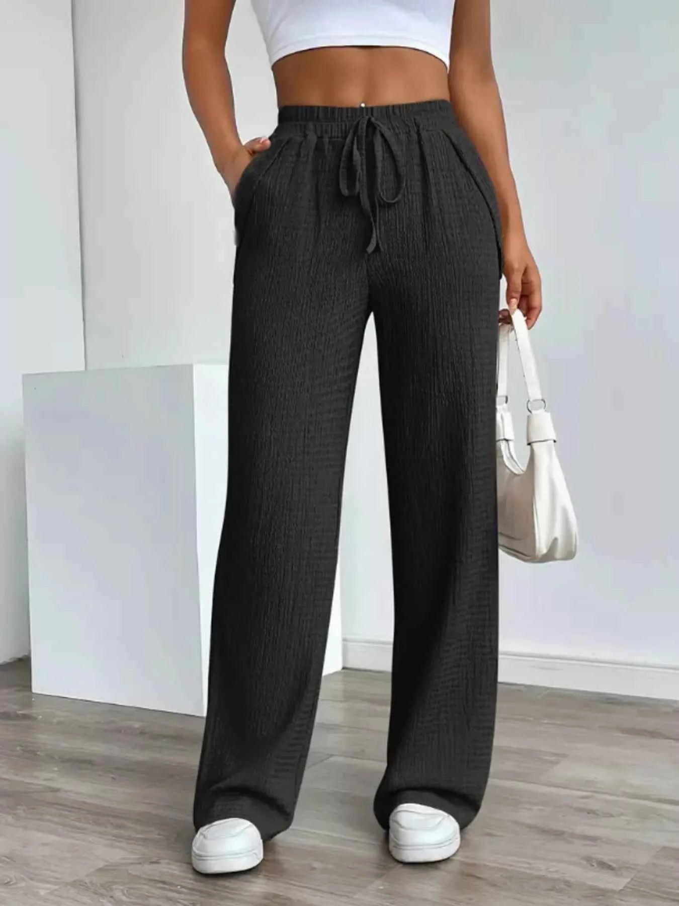 Texture Wide Leg Pants