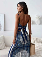 Stretchy Printed Cami Top And Wide Leg Pants Two Piece Set
