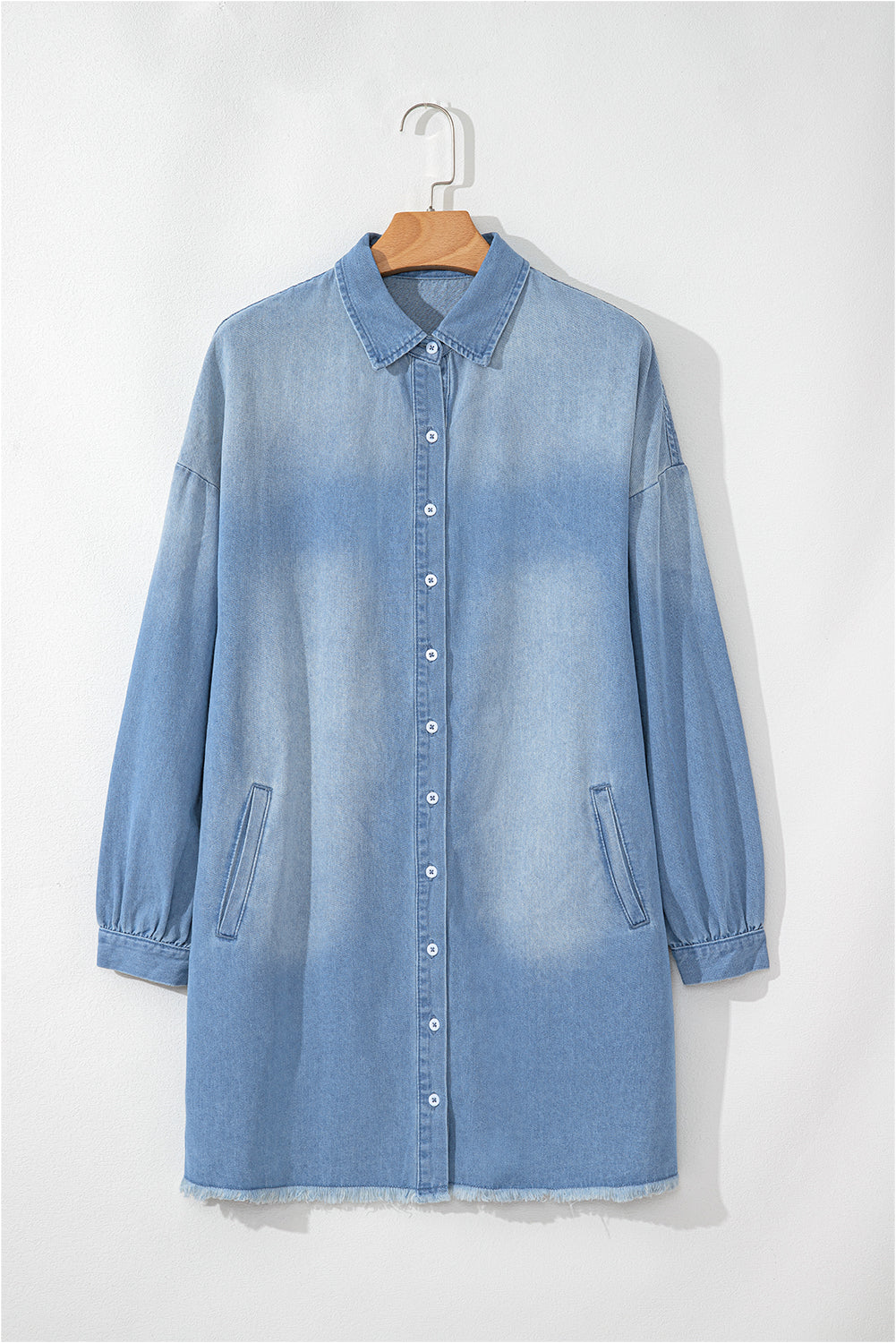 Beau Blue Risen Medium Washed Denim Shirt Dress Dear-Lover Dropshipping