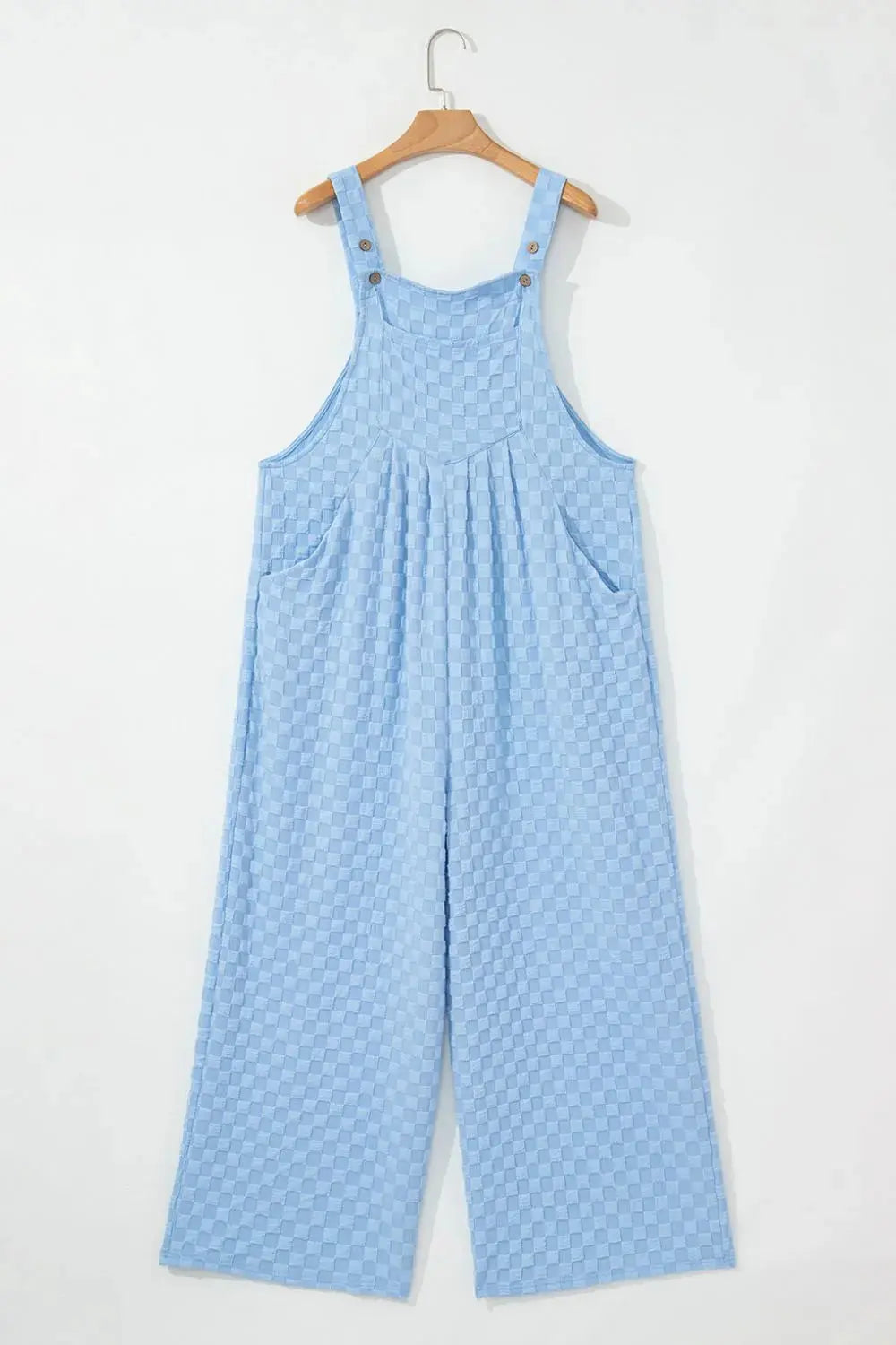 Checkered Pocketed Wide Leg Overalls.