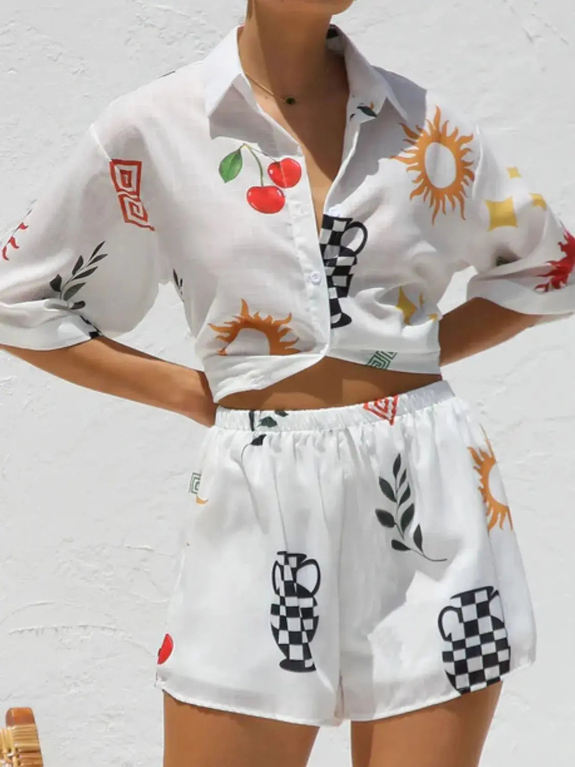 Button Up Top and Shorts Set WOMEN.