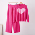 Heart Knit Sweater and Wide-Leg Pants Set