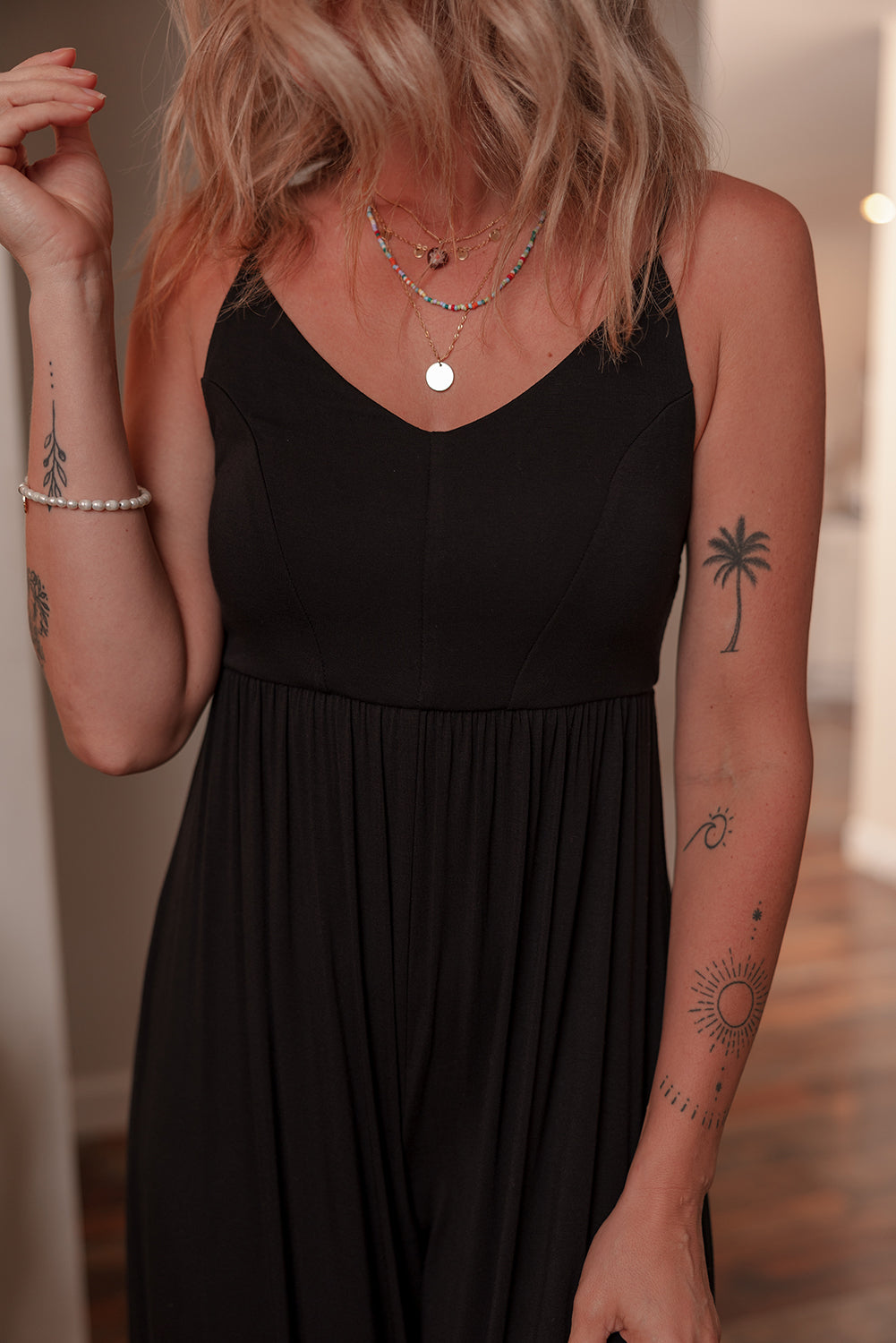 Black Spaghetti Straps Open Back Pleated Wide Leg Jumpsuit Dear-Lover Dropshipping