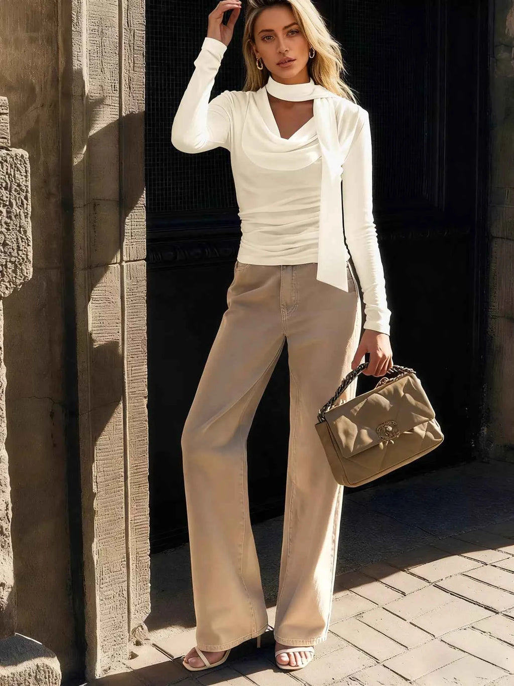 Cowl Neck Long Sleeve T-Shirt