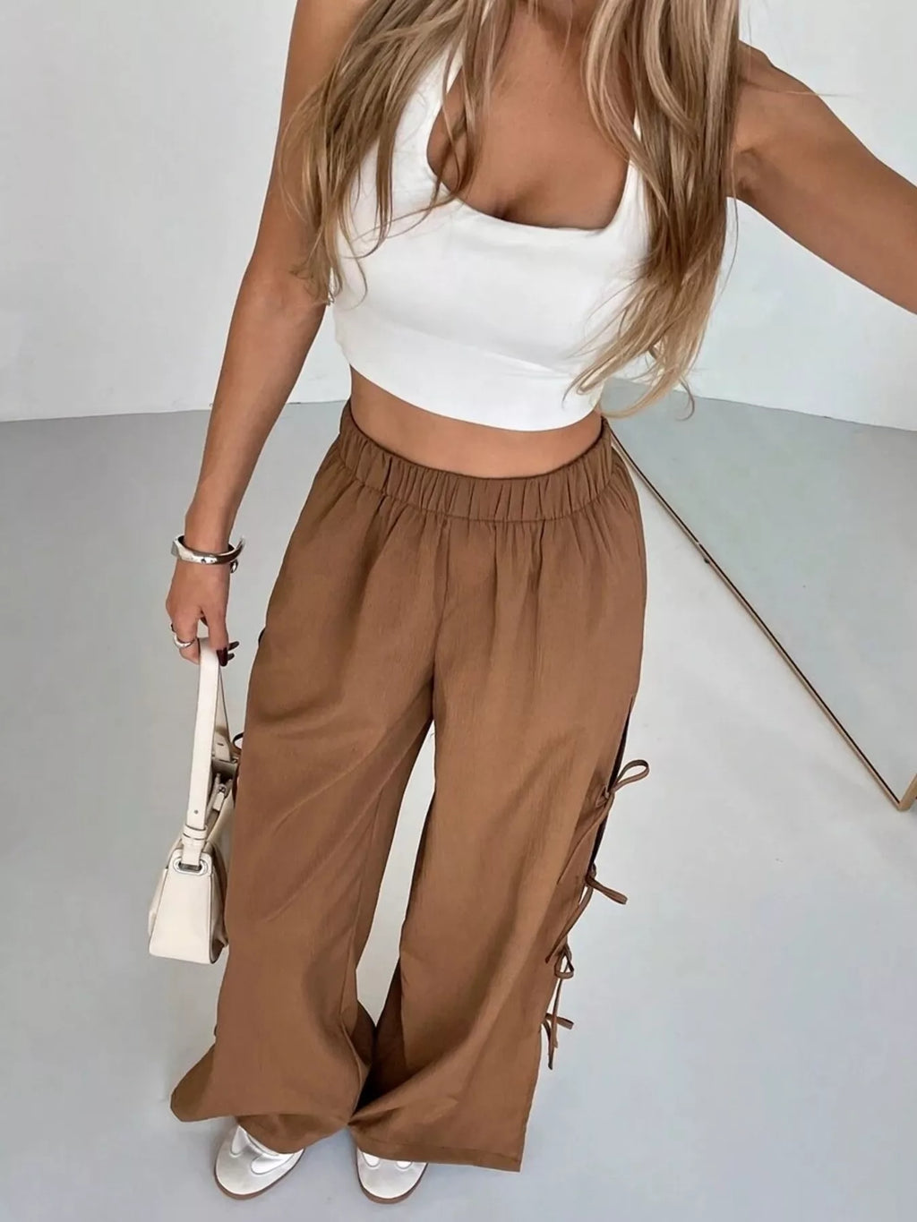 Side Tie Wide Leg Pants.