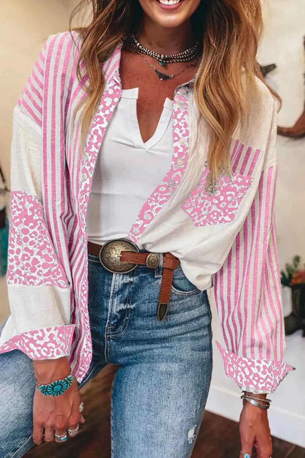 Leopard Striped Western Casual Shirt.
